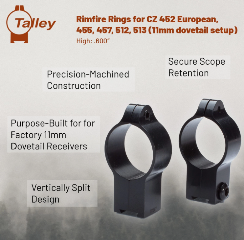 Anillos Talley 30mm Altos para CZ 452, 455, 457, 512, 513 - Imagen 7