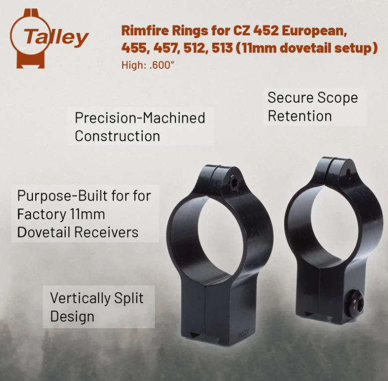 Anillos Talley 1" Altos para CZ 452, 455, 457, 512, 513 - Imagen 7